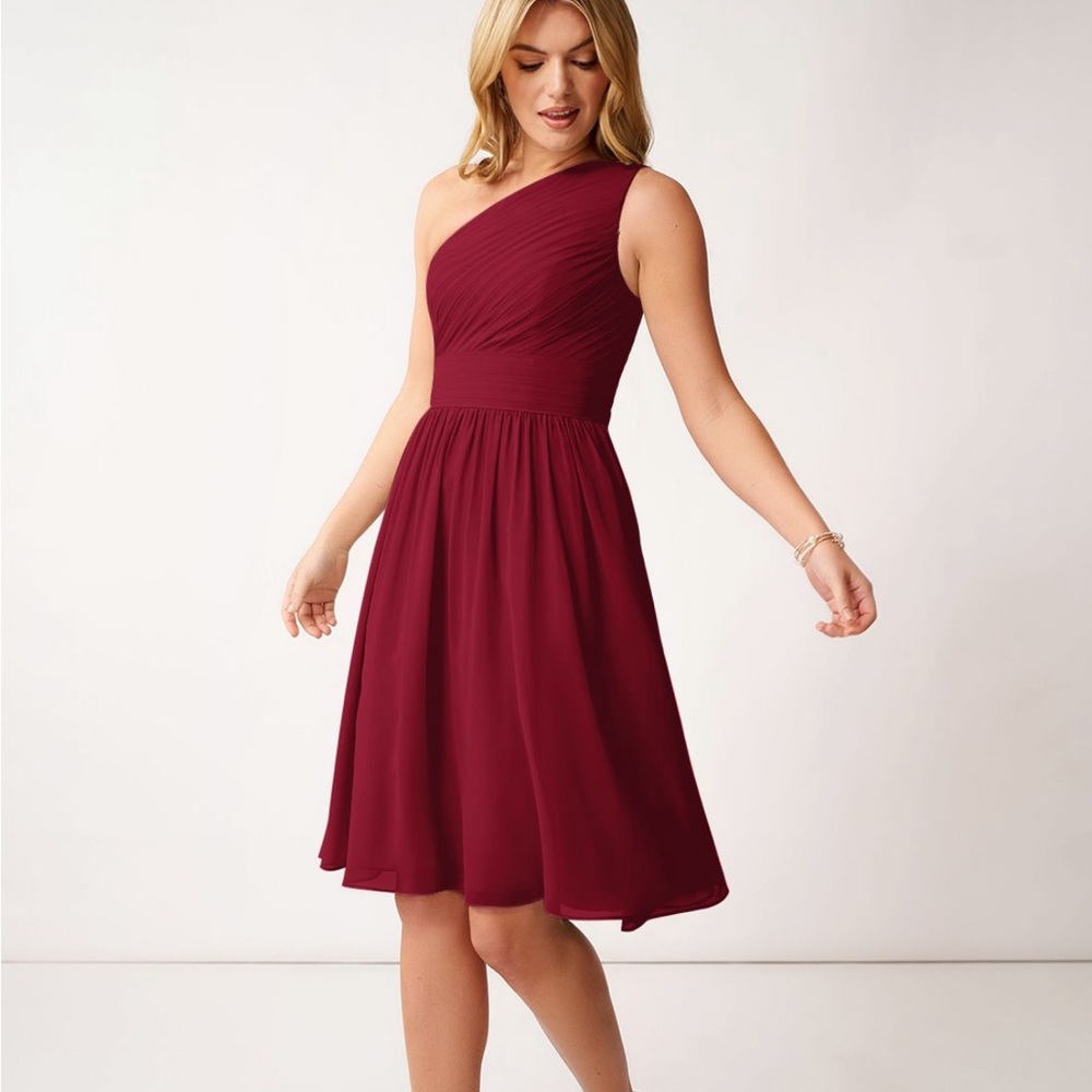 Azazie Burgundy One Shoulder Bridesmaid Dress